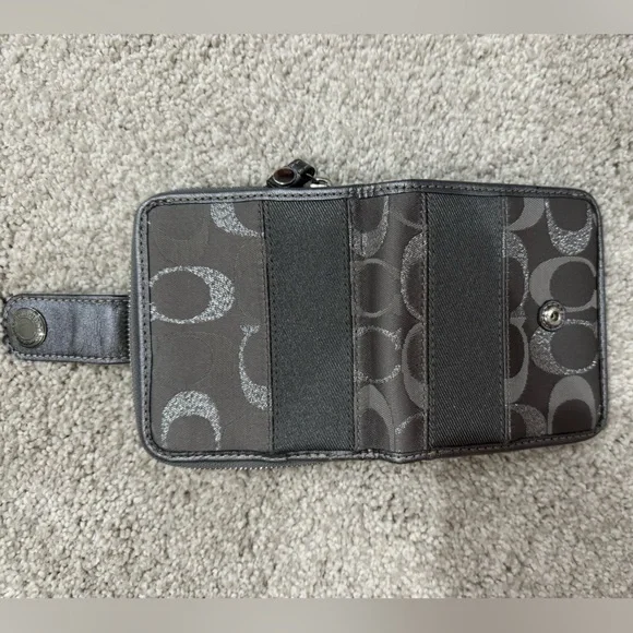 Gray/Silver Coach Signature Wallet. Pink lining with button clasp. - Picture 1 of 3